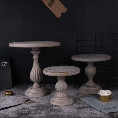 Vintage Gray Wood Wooden Cake Stands Outdoor Wedding Cake Decoration High Cupcake Food Dessert Plates S M L
