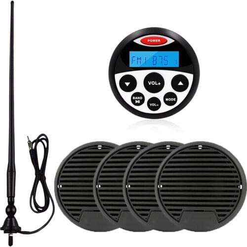 Waterproof Boat Radio Audio Marine Stereo Bluetooth Media Receiver MP3 Car Player+3inch Marine Speakers+AM FM Antenna For RV ATV