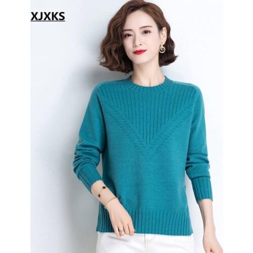 XJXKS 2021 autumn winter new solid color all-match women sweater comfortable cashmere knitted sweater women pullover