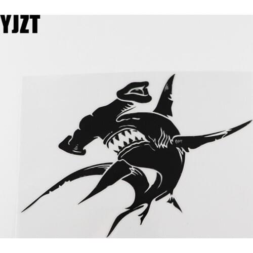 YJZT 17.7CMX12.7CM Ocean Sea Sharks Angry Teeth Car Sticker Decal Vinyl Black /Silver 13C-0212