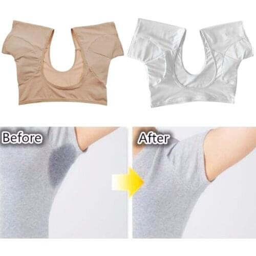Women Girl Short Sleeve Underwear Vest with Underarm Armpit Sweat Absorbing Pads Sports Running Washable Shields Guards Crop Top