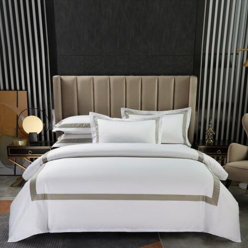 100%Cotton Luxury 600 TC White Premium Hotel Bedding set Classic and Frame Patchwork Duvet Cover set 1pc Bed Sheet 2 Pillowcases