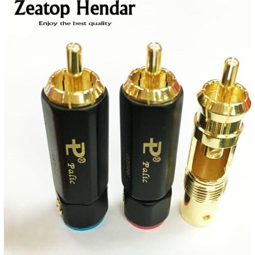 2Pcs High quality Gold Plated Brass Copper RCA Male Plug Jack Plug-in Locking Soldering Audio Connector