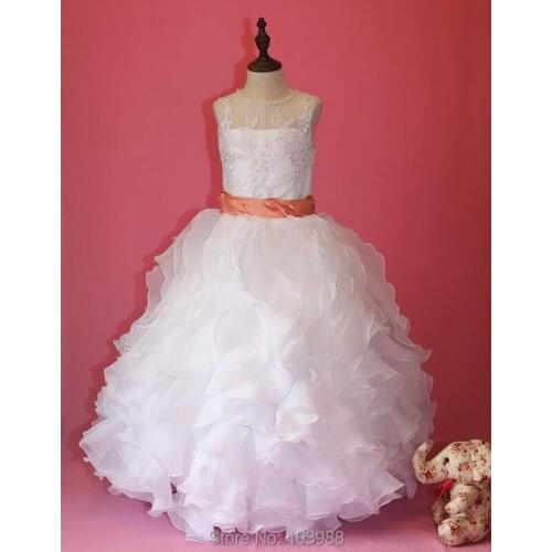 2018 100% real photo free shipping Vintage ball gown Flower Girl Dresses Floor Length Lace White Organza Flower girl dresses