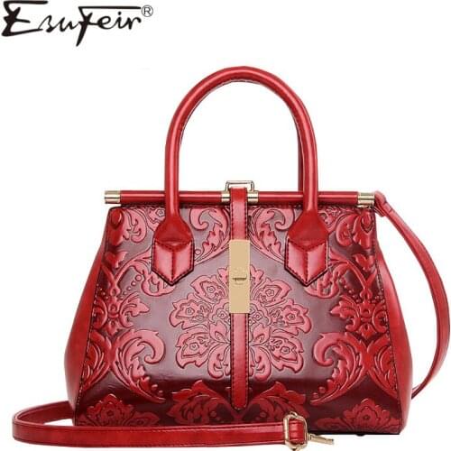 2018 Fashion Embossed Leather Women Handbag Quality Leather Women Bag Vintage Shoulder Bag Chinese Style Ladies Bag sac a main