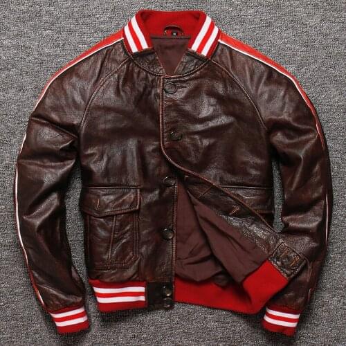 2021 DHL Free Shipping Male Personality Genuine Leather Jacket Men Brand Vintage Baseball Clothes Jacket Thick Cowhide Coat