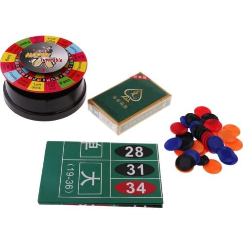 3 In 1 Powered Roulette Turntable Set Game Playing Cards Chips Drinking Game Spinning Wheel Board Game For Bar KTV Party Fun