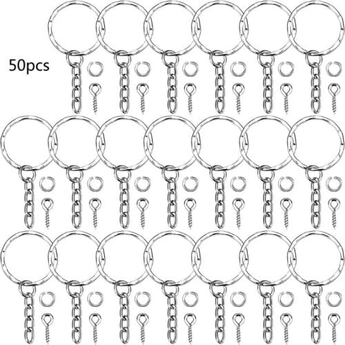 50Pcs Silver Screw Eye Pin Key Chains With Open Jump Ring Chain Extender Eye Pins Split Keyring Jewelry Making Findings My17 21
