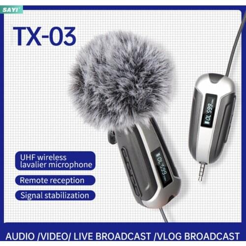 SAYI TX-03 Wireless Lavalier Microphone for DSLR Video Phone Amplifier Camera Interview Camcorder Live Vlog Recording