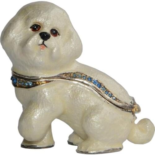BICHON FRISE ENAMELED PEWTER DOG TRINKET BOX HINGED KEEPSAKE BOX DOG GIFTS ANIMAL FIGURINE SCULPTURE MINIATURE