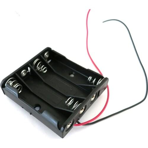 AAA Batteries Storage Case Plastic Box Holder with 6'' Cable Lead for 4 x AAA Battery Soldering Connecting Black Digital