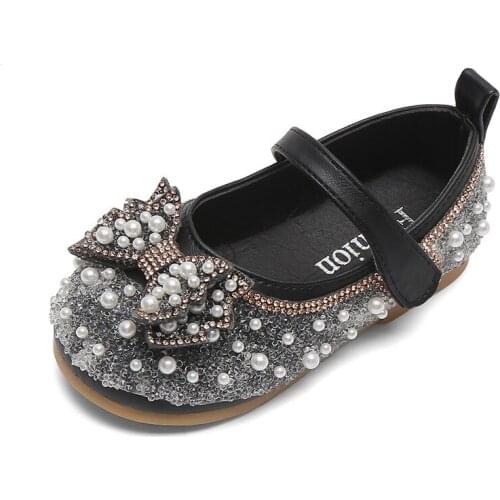 Children Leather Shoes Girls Fashion Diamond Bow Princess Shoes Rhinestone Show Shoes 2021 Autumn New Kids Casual Shoes Chic
