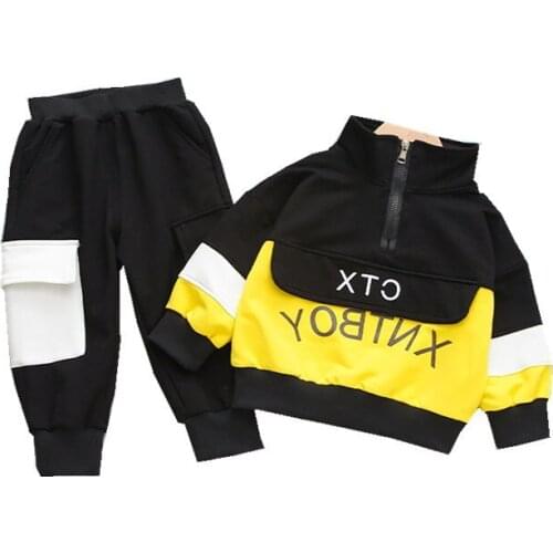 Childrens Spring and Autumn Color Matching Sports Suit Boys Girls Sweater +pants Two-piece Western-style Kids Sets 1 2 3 4 Ages