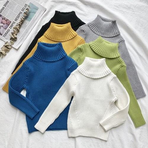 Childrens Sweater 2019 Autumn Winter Girls Knitted Turtleneck Pullover Sweater For Girls Ribbed Tops RT809