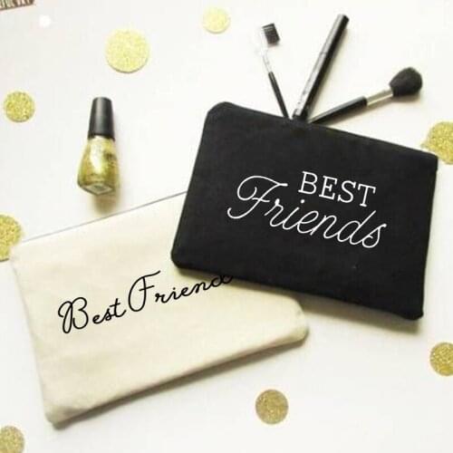 New Best Friend Print Canvas Makeup Bags Travel Wash Storage Bag Zipper Coin Purse Cosmetic Organizer Bag Clutch for Friend Gift