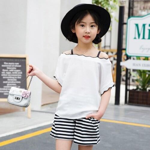 Summer Girls Sets Two Pieces Kids Clothes Set T Shirt & Pants stripe Children Clothing 4 5 6 7 8 9 10 11 12 13 14 Years