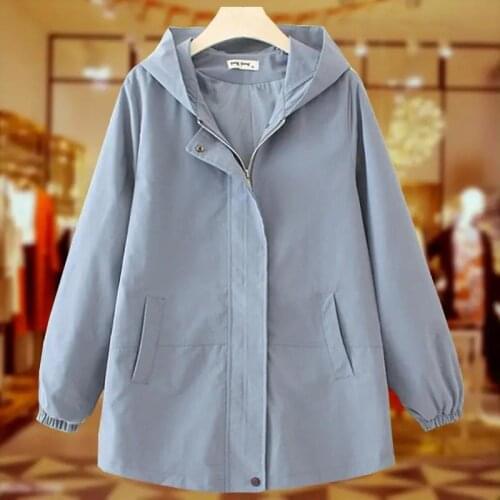 2021 new spring womens jacket casual zipper pocket jacket long-sleeved womens loose hooded solid color jacket