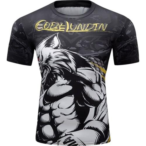 Summer New Design Mens Digital Printed Short Sleeve T Shirts Breathable Gym Running Fitness Tight Jerseys Round-Neck MMA Tops