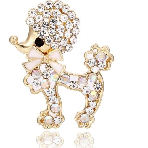 Cute Animal Brooches Pins Rhinestone Poodle Brooches For Women Trendy Charming Chic Little Dog Brooches Pins Fashion Jewelry