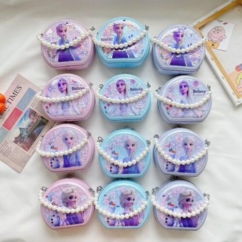 Girls Cute Fashion Shoulder Bags Cartoon Frozen Princess Anna Elsa Messenger Hand Carrying Round Bag Toddler Shoulder Coin Purse