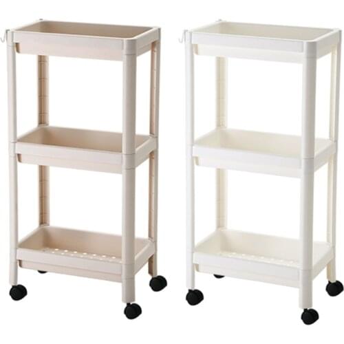 Multifunction Sliding Storage Cart 3 Layer Slide Out Mobile Shelf with Wheels Kitchen Bathroom Rolling Organizer Tower
