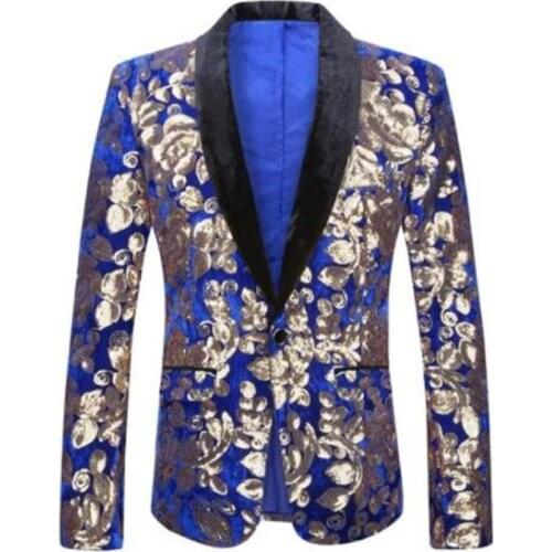 Retro Sequins Stitching Mens Stage Performance Clothing British Style Fashion Single Breasted Youth Host Costumes