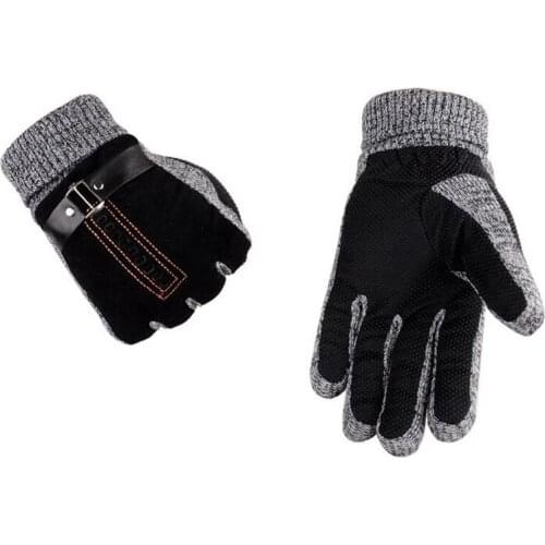 High Quality Pigskin Knitted Wool Gloves Winter Thicken Fleece Warm Mens Big Size Genuine Leather Moto Gloves Male Mittens G124