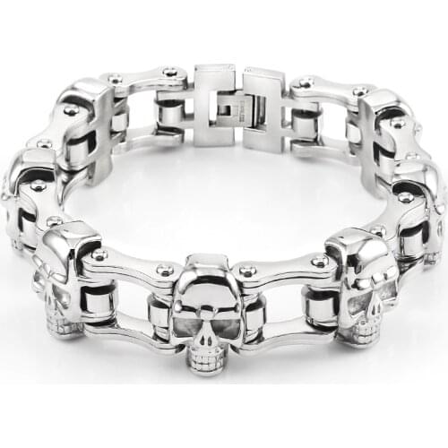 For Mens Motorcycle Chain 316L Stainless Steel Silver Color Skull Biker Bracelet Fashion Chains Link Bangles Womens Bracelets