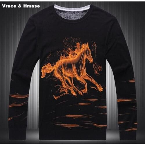 Personality flames fire horse pattern printing fashion wool sweater Autumn&Winter 2017 New high-quality cotton sweater men M-3XL
