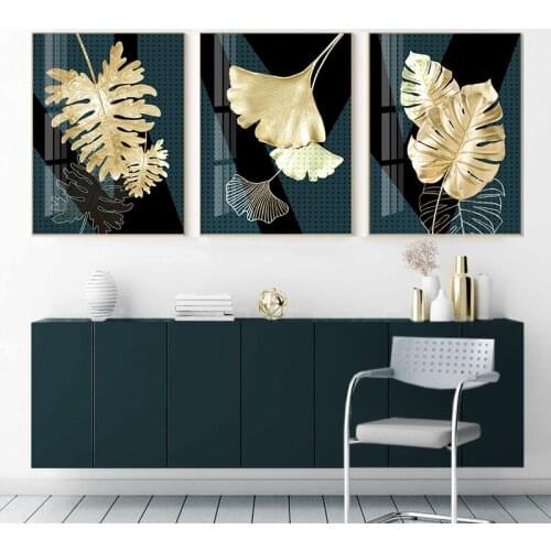 Golden Green Plant Leaf Canvas Poster Ginkgo Wall Art Painting Nordic Posters and Prints Wall Pictures for Living Room Decor