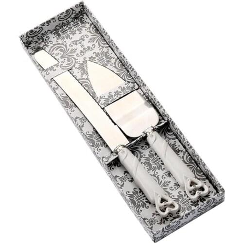 2021 New Wholesale 2PCS High-grade Exquisite Chain Heart White and Elegant Wedding Gifts Cake Knife and Shovel Dropshipping