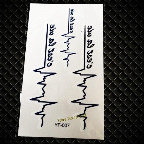 Disposable Black Blue Flash Fake Tattoos GYF-007 Wave ECG Heartbeats Design Sexy Women Waterproof Tattoo Nightclubs Body Makeup
