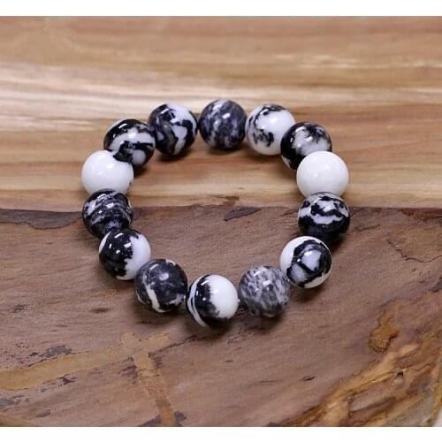 Zebra agates black white round 4/6/8/10/12/14/16/18/20mm bracelet 7.5inch wholesale beads FPPJ FPPJ