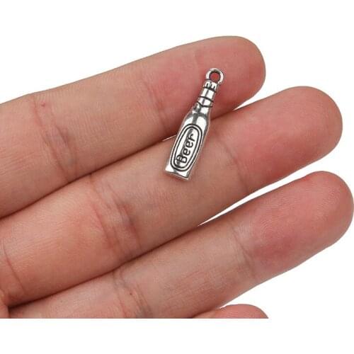 BULK 30 Alloy Metal Beer Bottle Charms Antique Silver Plated Beverage Pendant DIY Handmade Craft Making