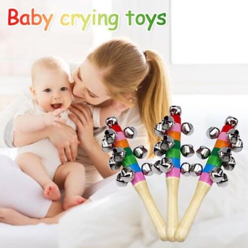 1 Piece Baby Wooden Rattle Rainbow Color Hand Bell Baby Rattles Jingle Bells Infant Shaker Rattle Toddler Educational Toys