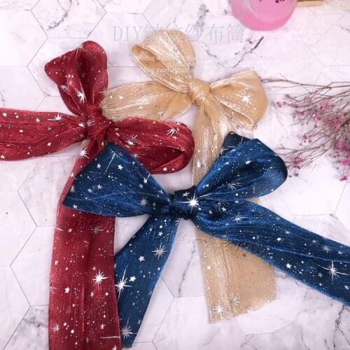Kewgarden 7cm Shiny Star Voile Ribbon Cloth tube DIY Hair ring Accessories Handmade Tape 5 Yards