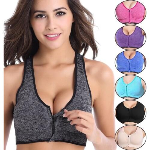 Professional Women Sport Bra Zipper Front Running Yoga Sports Bra Push Up Shockproof Wirefree Crop Top Fitness Vest DropShipping
