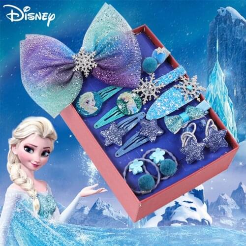 Disney Frozen Elsa Princess Hair Accessories Hairpin Cute Bow Rubber Band Headdress Beauty Fashion Pretend Toy Gift For Girls