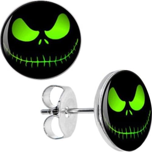 Wholesale Stud Earrings Green Jack Face Stainless Steel Ear Studs Fashion Jewelry Unisex Earring 8mm 10mm AW5187
