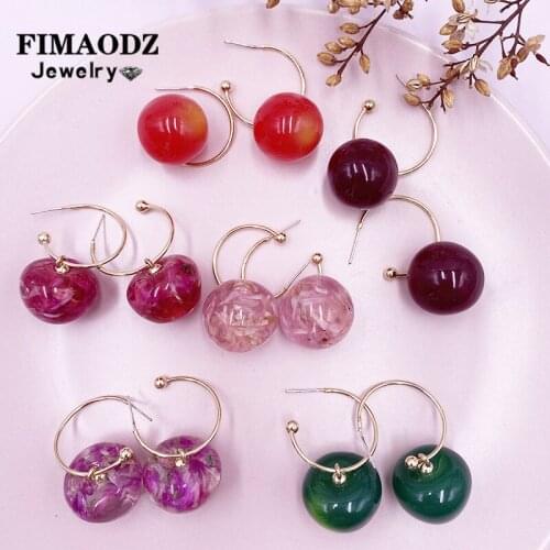 FIMAODZ New Design Cherry Hoop Earrings For Women 2020 Cute Simulation Red Pink Cherry Earrings Fruit Jewelry Christmas Gift