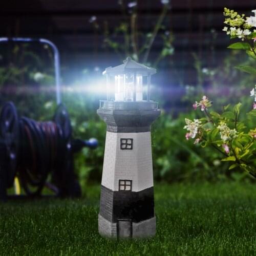 Lighthouse Solar LED Light Garden Fence Resin Outdoor Smart Sensor Rotating Lamp Light for Garden Yard Decoration Dropship