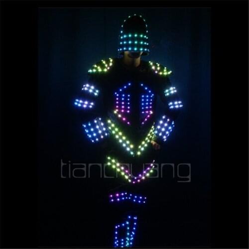 TC-129 Programmable ballroom dance stage show wears cloth full color rgb robot men performance projector suit club bar dress dj