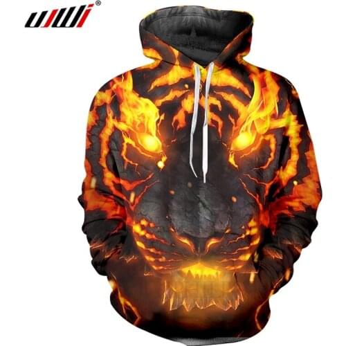 UJWI Hoodies Male Long Loose 3D Hoody Print Flame Tiger Eyes Animal Plus Size 5XL Garment Homme Autumn Hoodies Sweatshirts