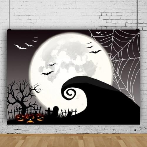 Halloween Theme Bat Full Moon Night Studio Photography Background Vinyl Party Decors Photo Video Backdrop Photocall