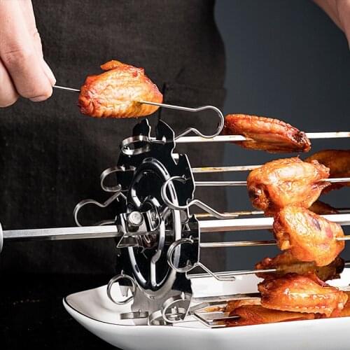 304 Stainless Steel Rotating Grill Skewers Shelf Modern Kitchen Essentials Bbq Roaster Accessories Kebab Maker Meat Supplies