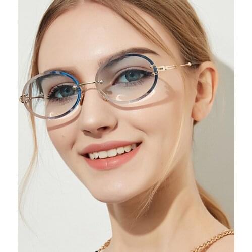 Fashion Oval Rimless Sunglasses Women Brand Design Sun Glasses Gradient Pink Lens Men Lady Vintage Glasses UV400 Eyeglasses