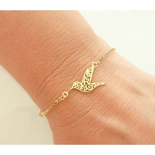 Jisensp New Link Chain Cute Origami Hummingbird Bracelet for Women Fashion Animal Flying Bird Charm Bracelets Bangles Party Gift