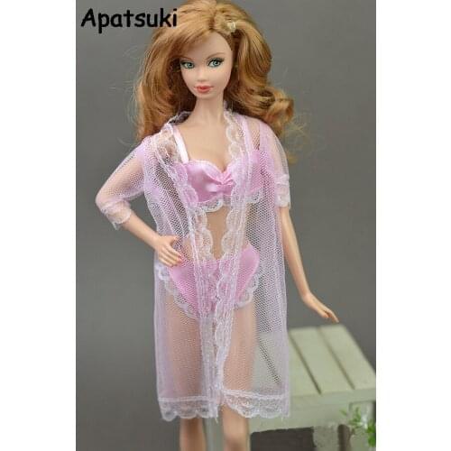 1SET Doll Accessories Sexy Pajamas Gown Underwear Lingerie Bra Lace Coat Clothes for Barbie Dolls Christmas Kids Gift