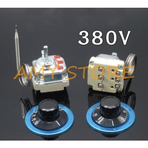 1Pc 6Pin 3Phase 380V 16A 30-110C 50-300C Adjust Knob Probe Temperature Controller Capillary Thermostat Switch Boiler Tank Heater