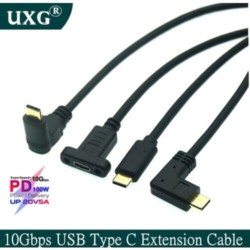 10Gbps Type C Extension USB 3.1 5A Data Video Cable USB-C Male to Female Extender Cord Connector with Screw Panel Mount Shielded
